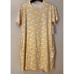 Joyspun Nightgown Women S/M Yellow Sheep Print Sleep‎ Shirt Dress Pockets NEW